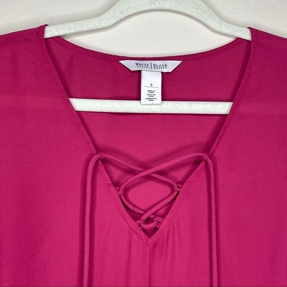 White House Black Market hot pink flowy blouse - Picture 3 of 10